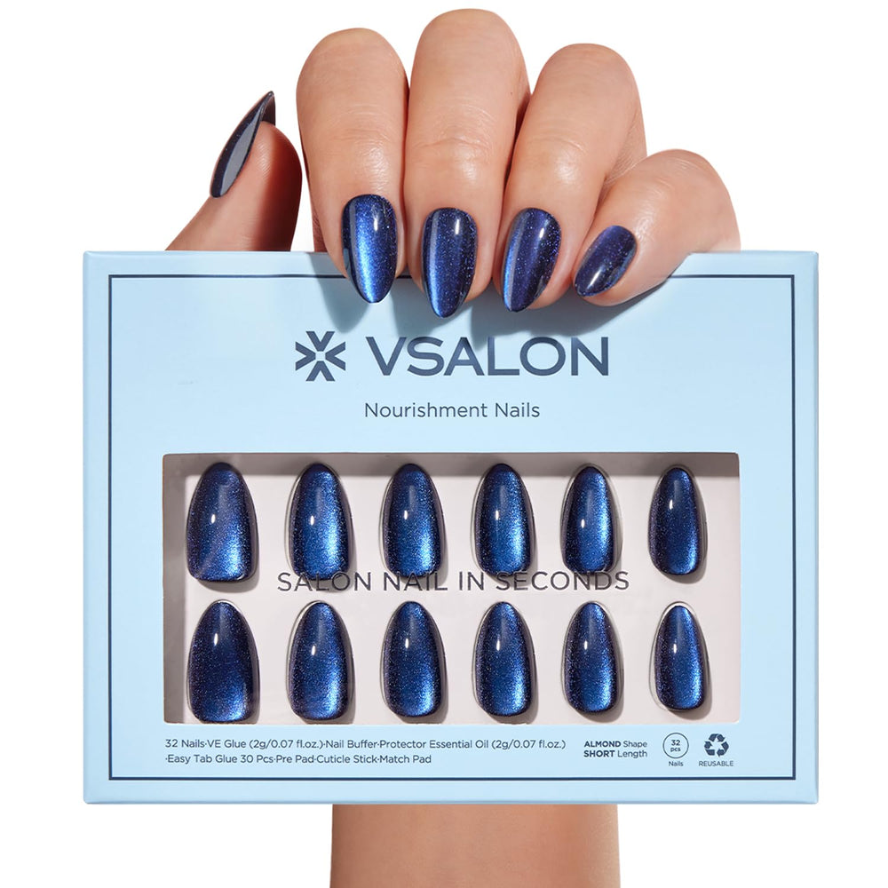 VSALON uñas ojo-gato azul with efecto terciopelo para un look elegante