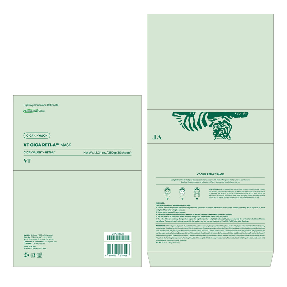VT COSMETICS CICA RETI-A Mascarilla Diaria: cuidado calmante para piel sensible.
