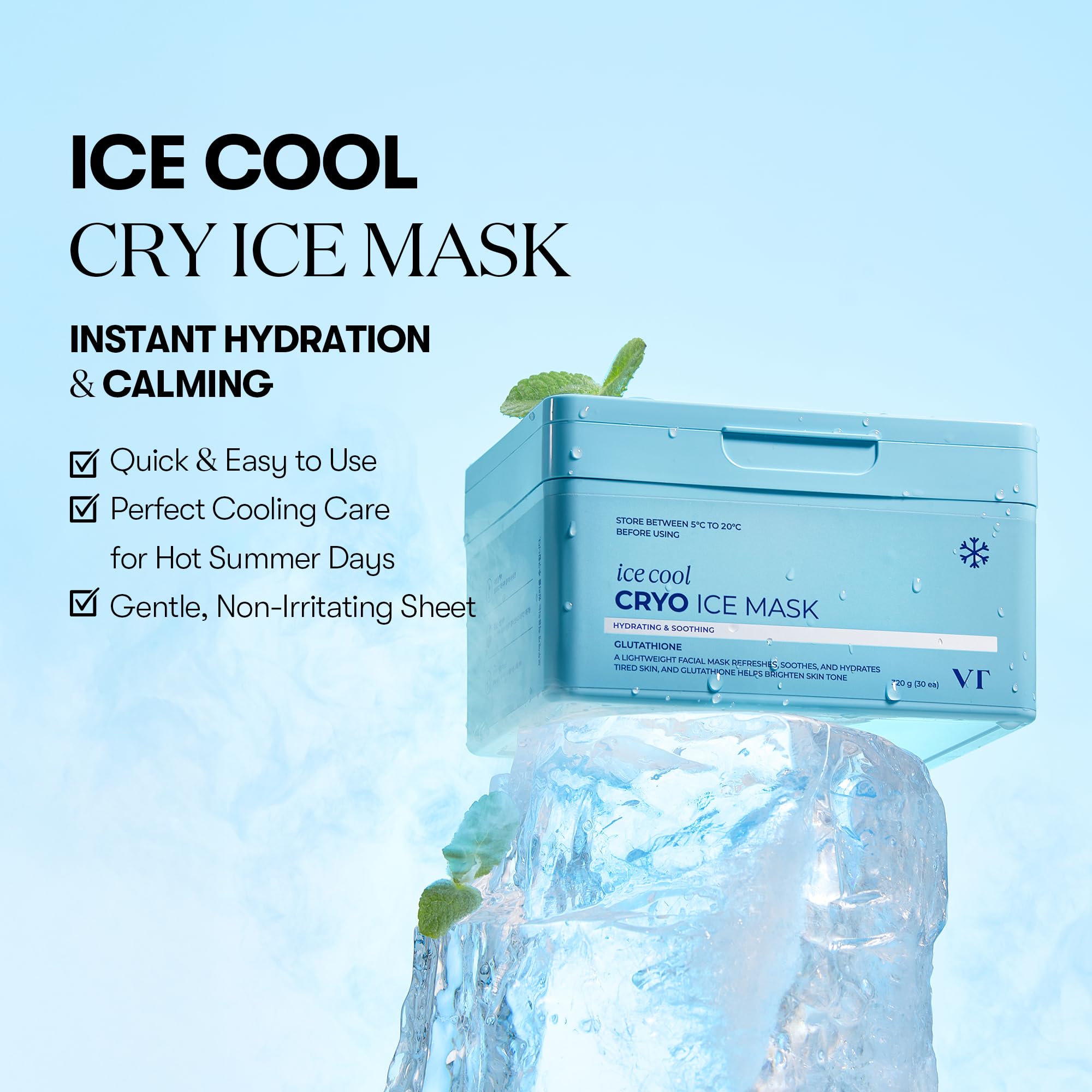VT COSMETICS Cryo Ice Mask en caja higiénica con pinzas para uso diario.