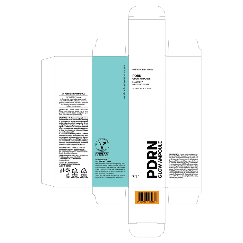 VT COSMETICS PDRN Glow Ampoule, ingredientes de ginseng salvaje para cuidado suave.