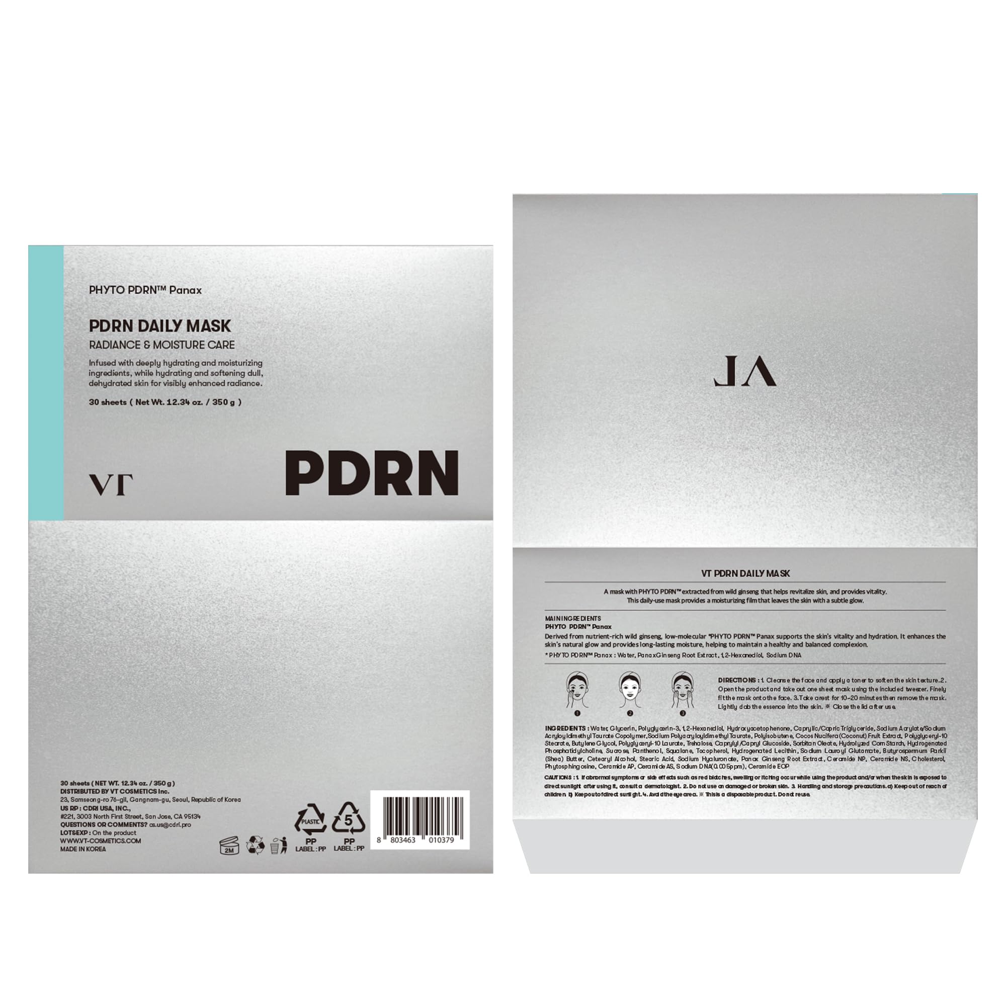 Mascarilla VT COSMETICS PDRN diaria: almacenamiento adecuado para mantener cada lámina fresca.