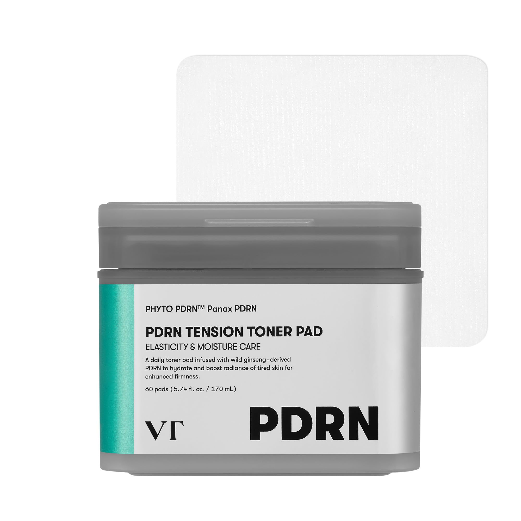 VT COSMETICS PDRN Tension Toner Pad, envase práctico para uso diario y aplicación suave.