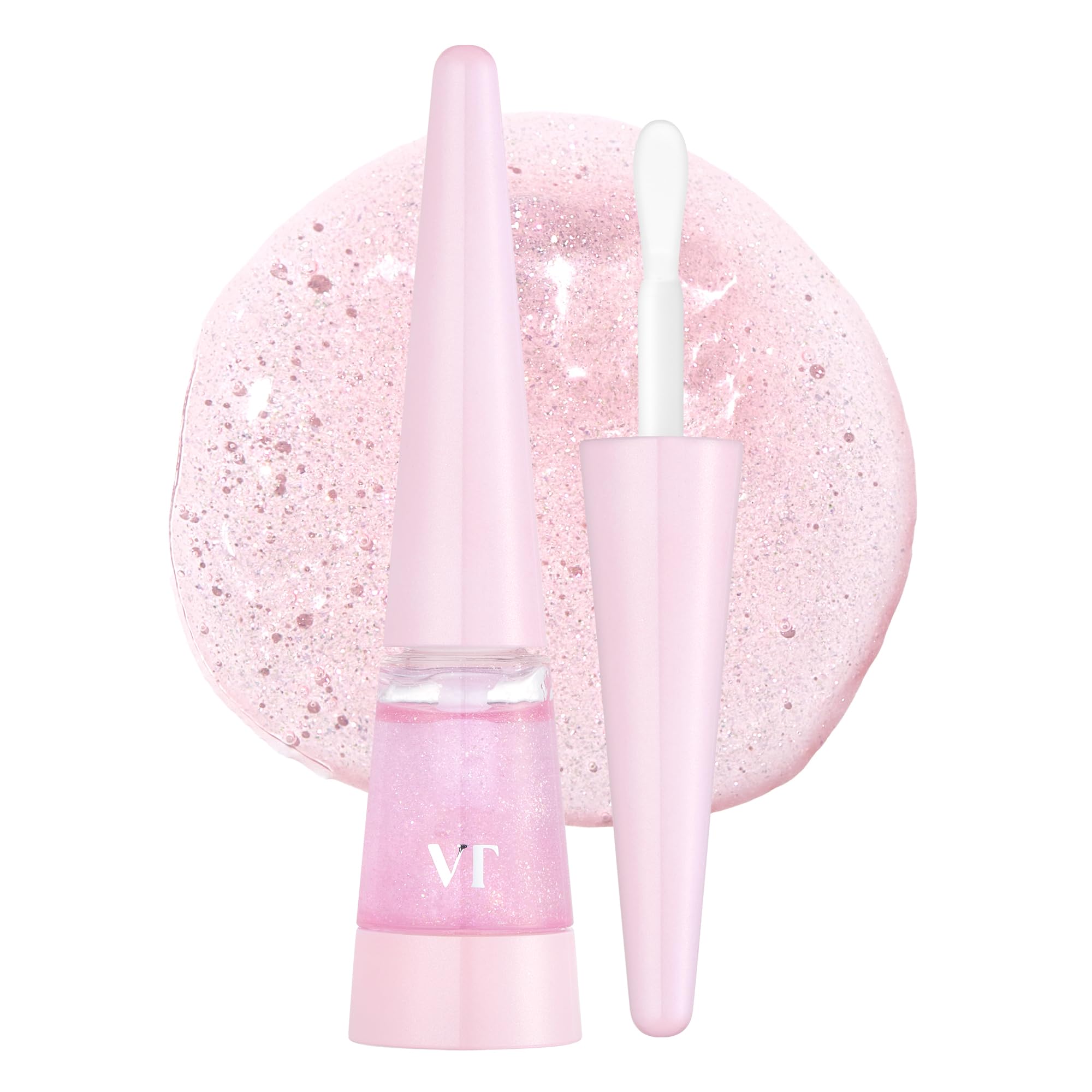 VT COSMETICS Reedle Shot Lip Plumper Twinkle bottle highlights pink glitter for a fuller, radiant look.