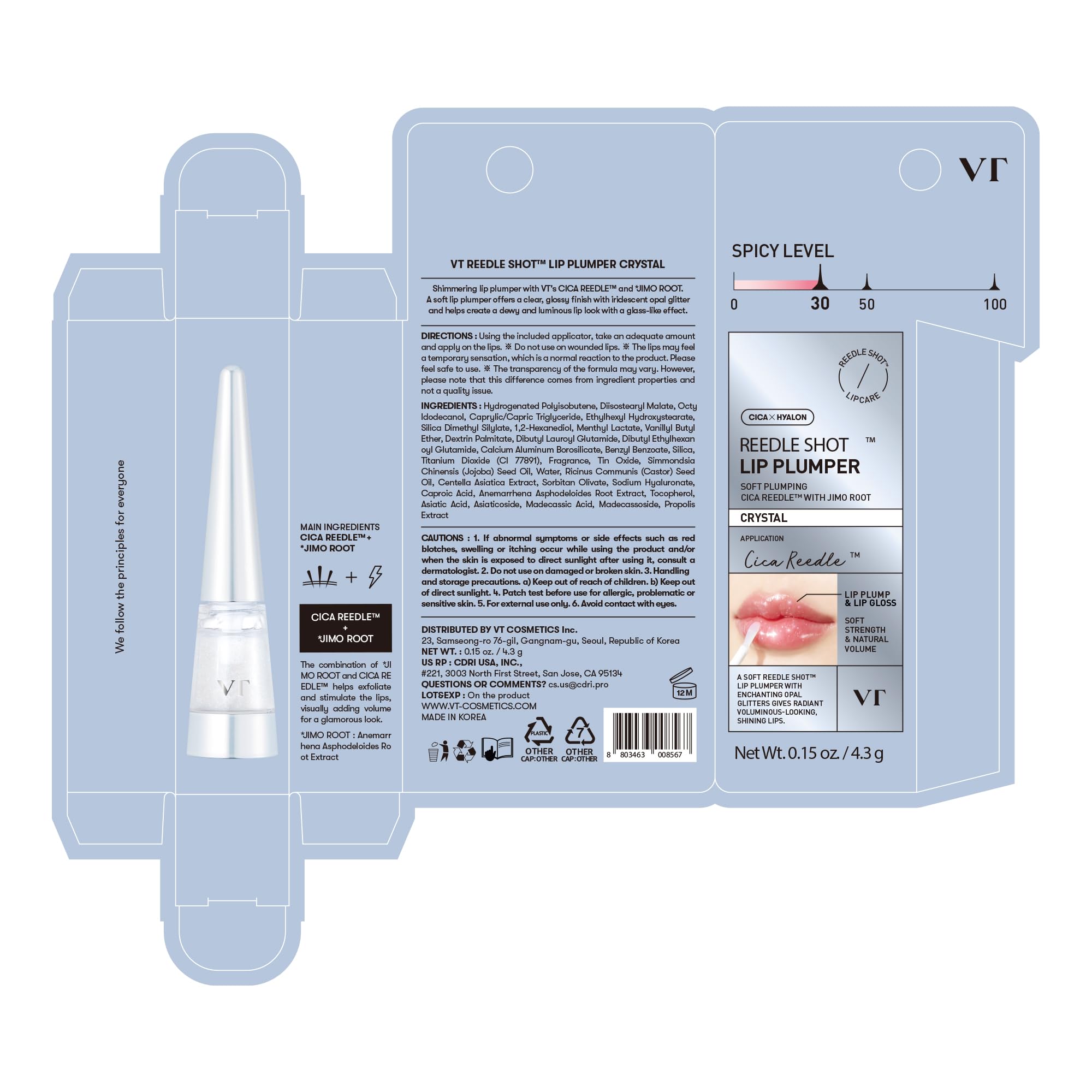VT COSMETICS Reedle Shot Lip Plumper perfecto para uso diario con resultado sutil.