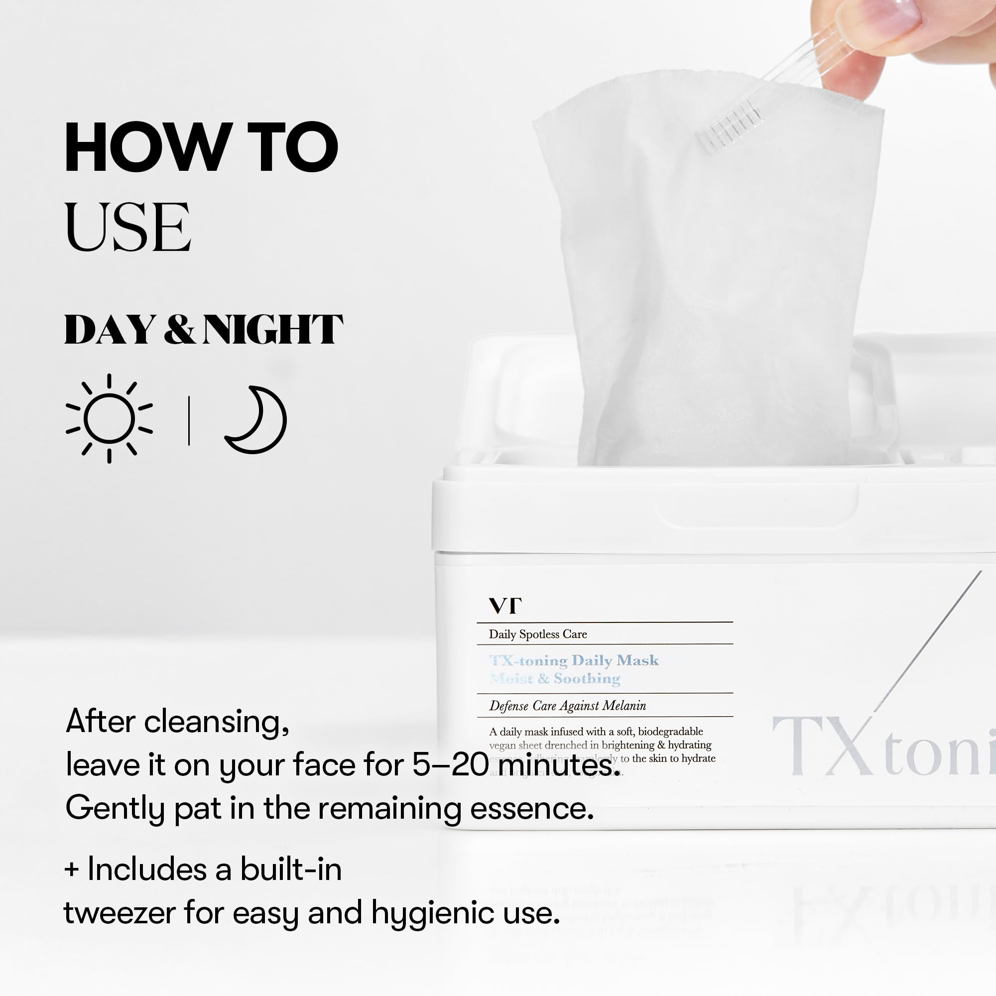 VT COSMETICS TX Toning Daily Mask etiqueta libre de fragancia.