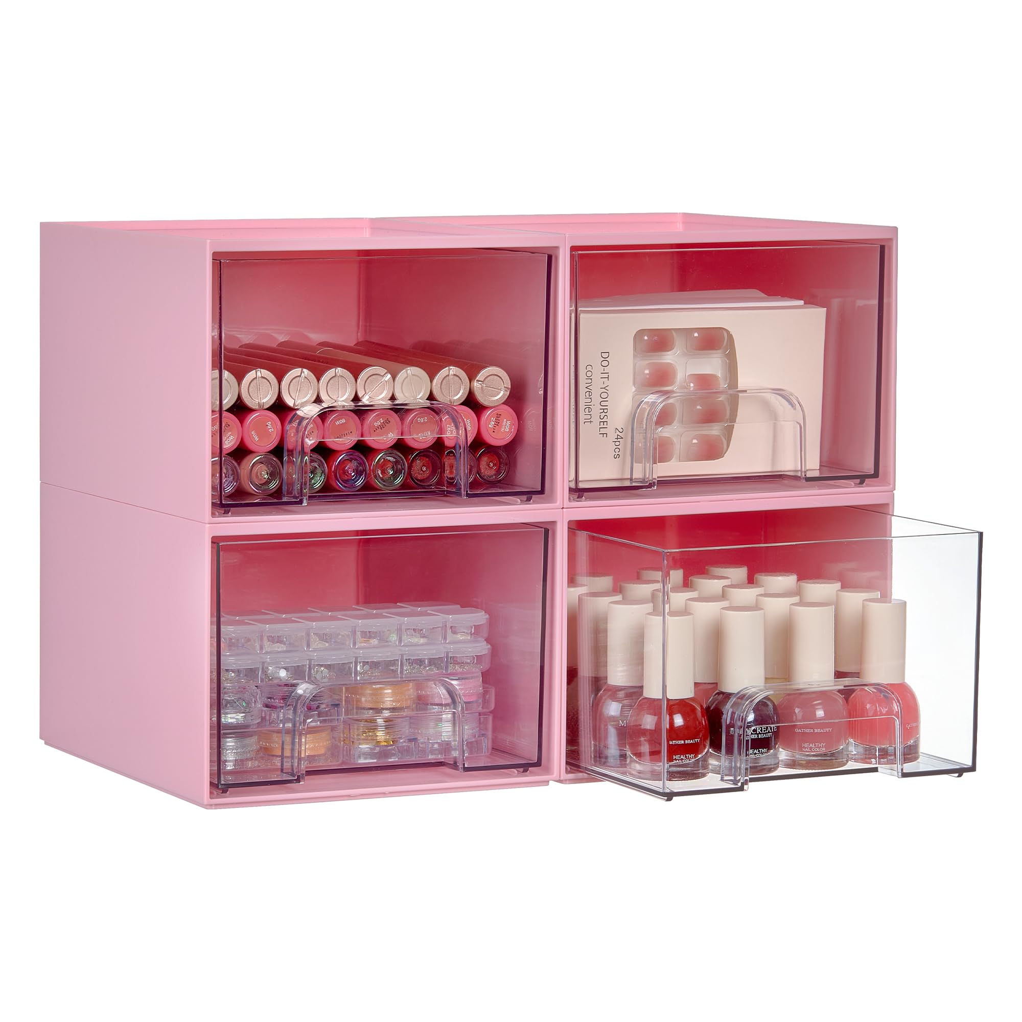 Vtopmart 4-pack tiroirs empilables roses pour rangement élégant et optimisé.
