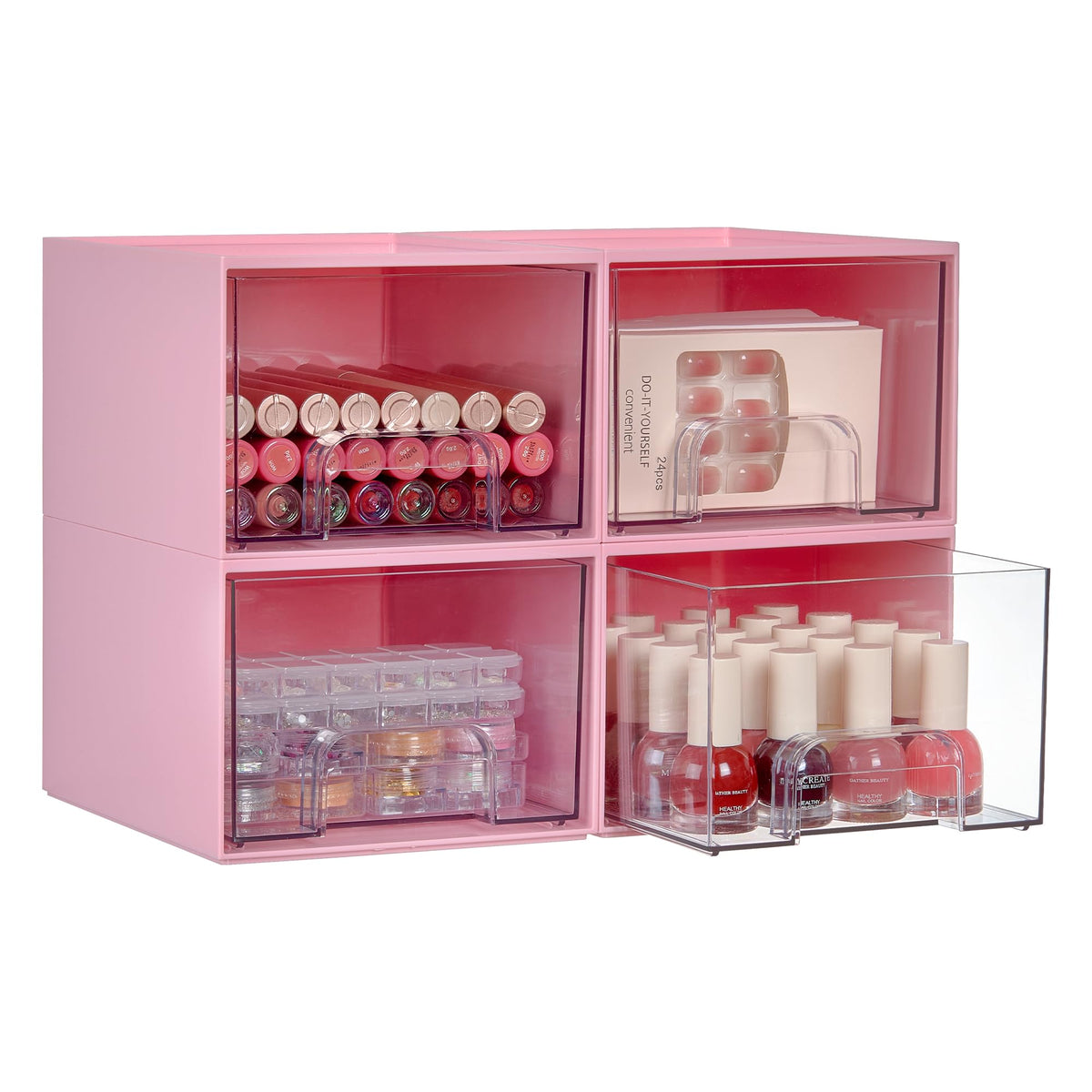 Vtopmart 4-pack tiroirs empilables roses pour rangement élégant et optimisé.