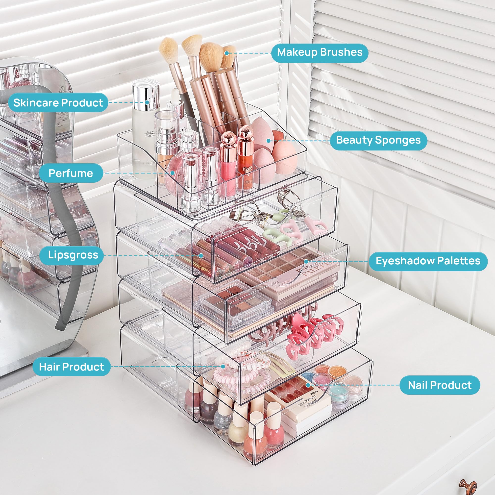 Vtopmart diseño transparente facilita ubicar productos sin abrir cajones.