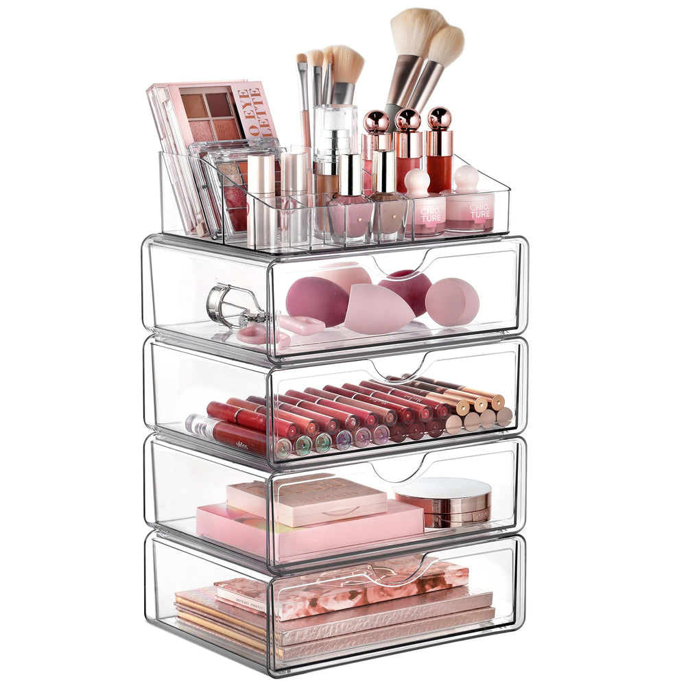 Vtopmart organizador de maquillaje de 5 estantes transparente para acceso rápido