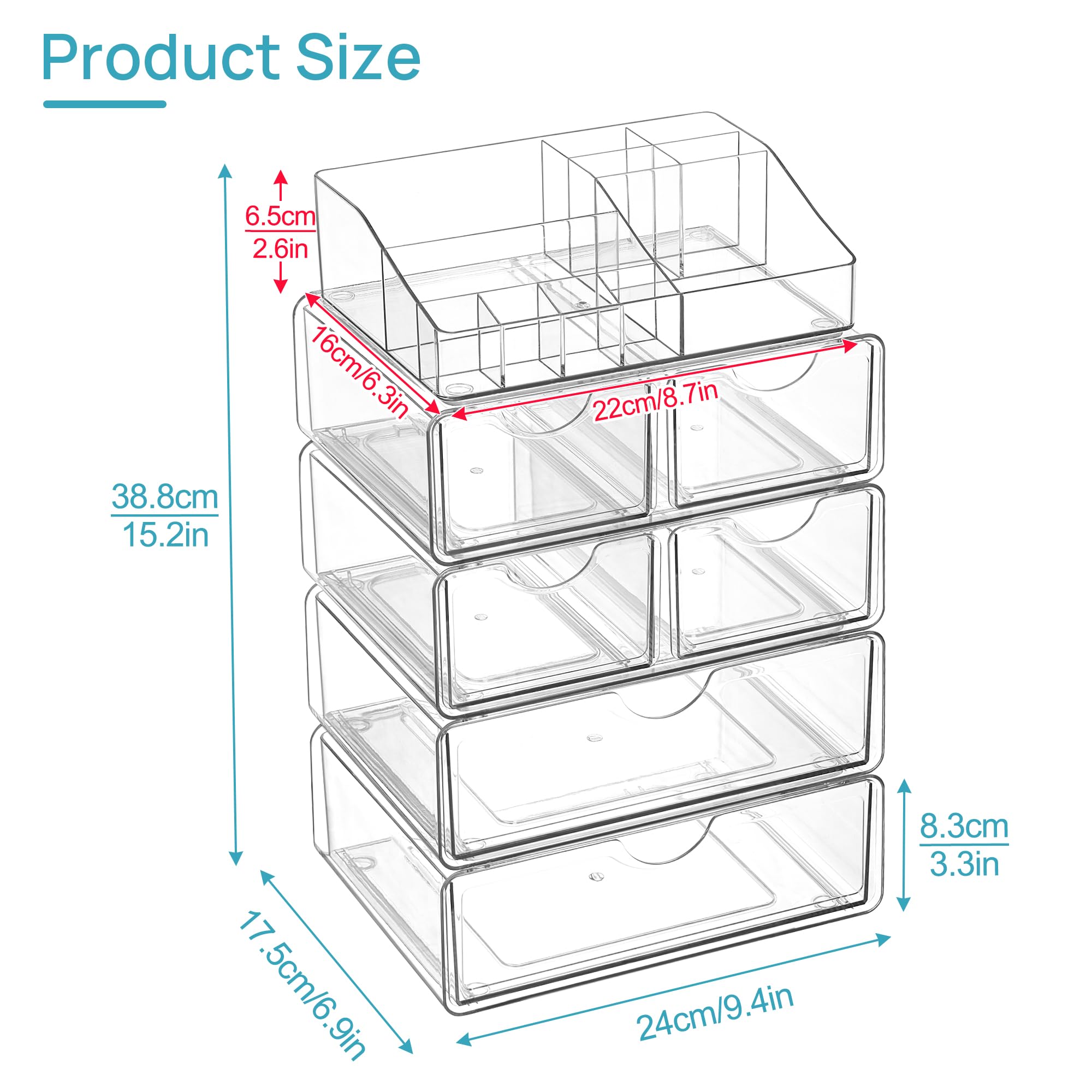 Vtopmart organizador con cuatro cajones pequeños para labiales y pinceles