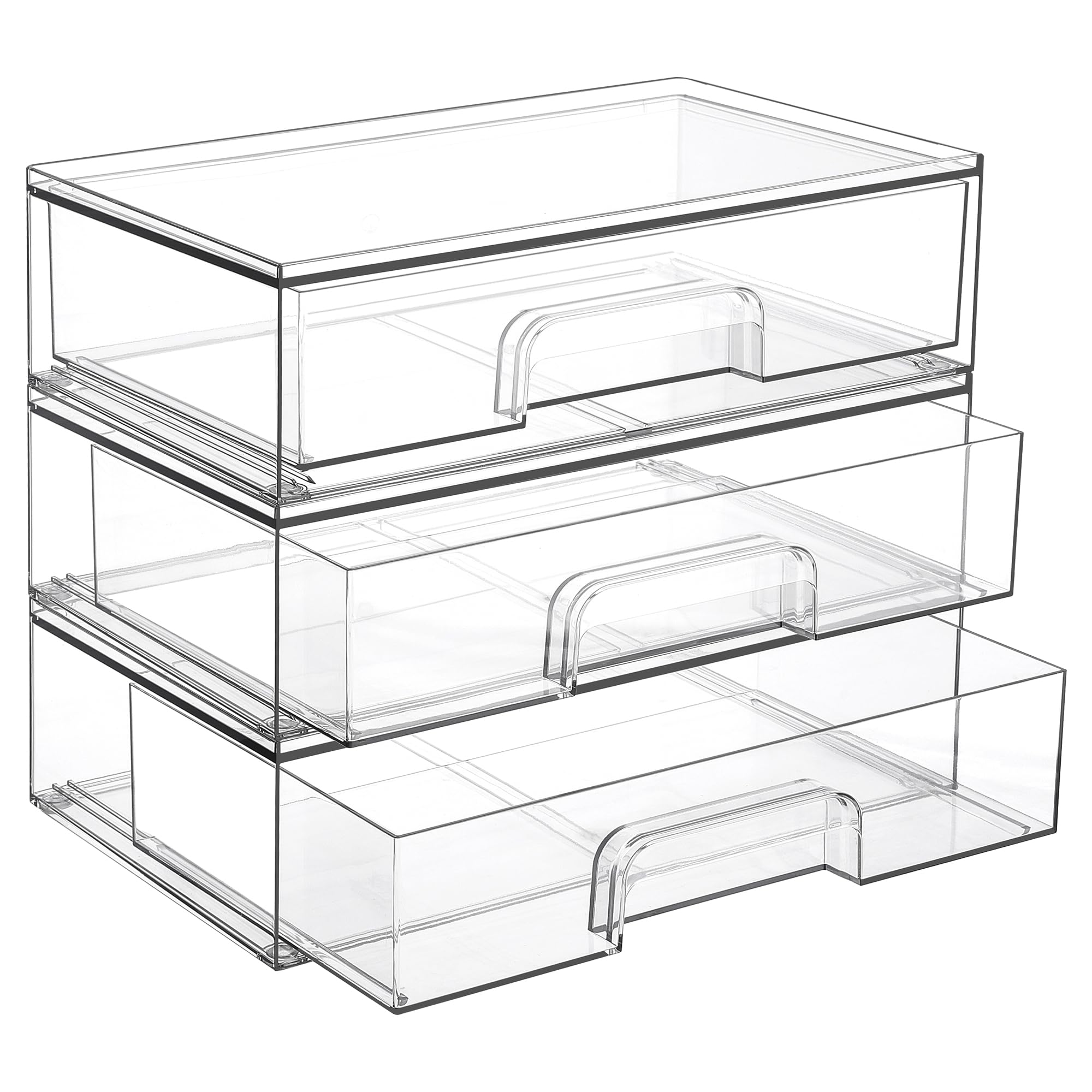 Vtopmart organizadores acrílicos, cajones transparentes apilables para maquillaje, acceso rápido.