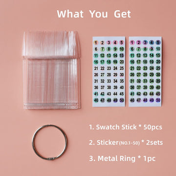 Vuojur muestras de uñas forma estilete claras para selección rápida de color.