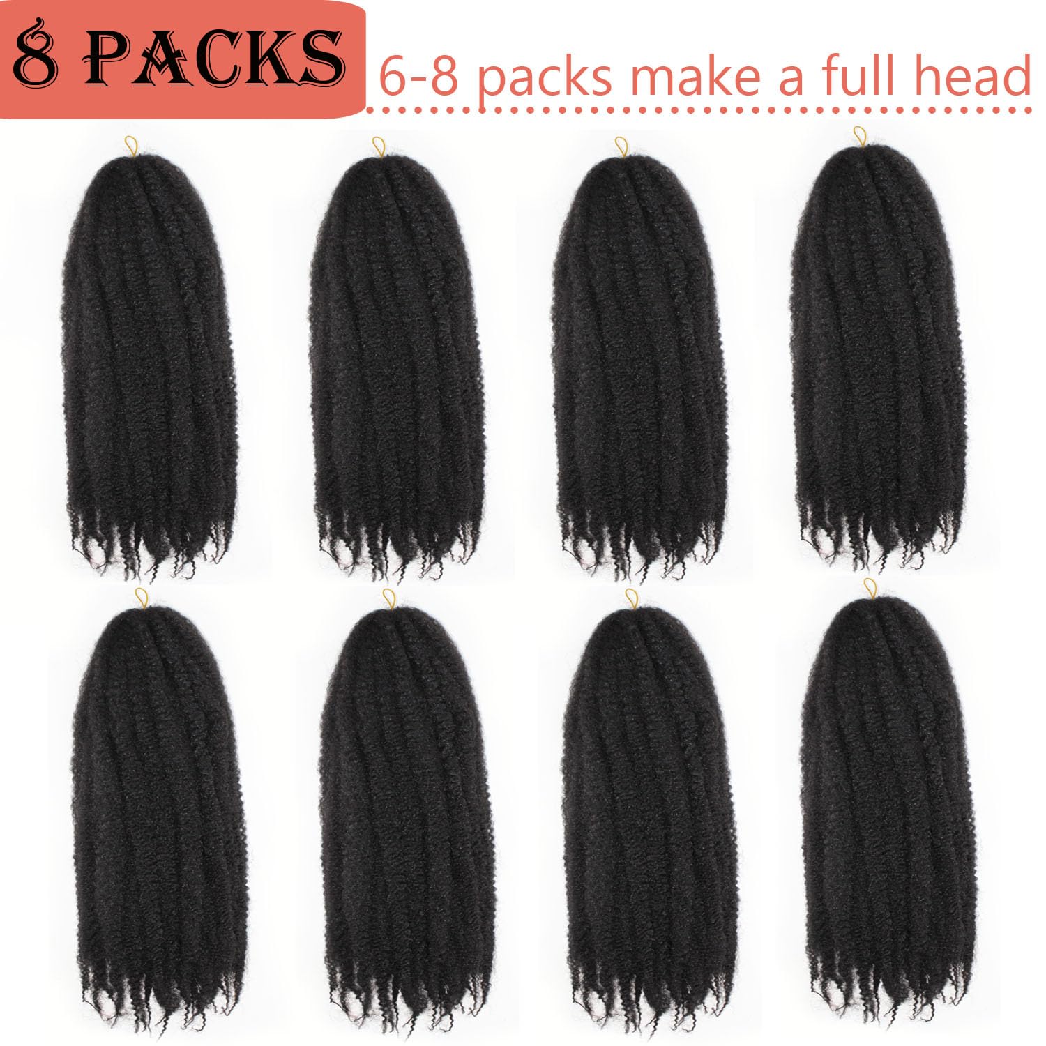 Extensiones Marley afro kinky 24 pulgadas, ligeras y fáciles de peinar.