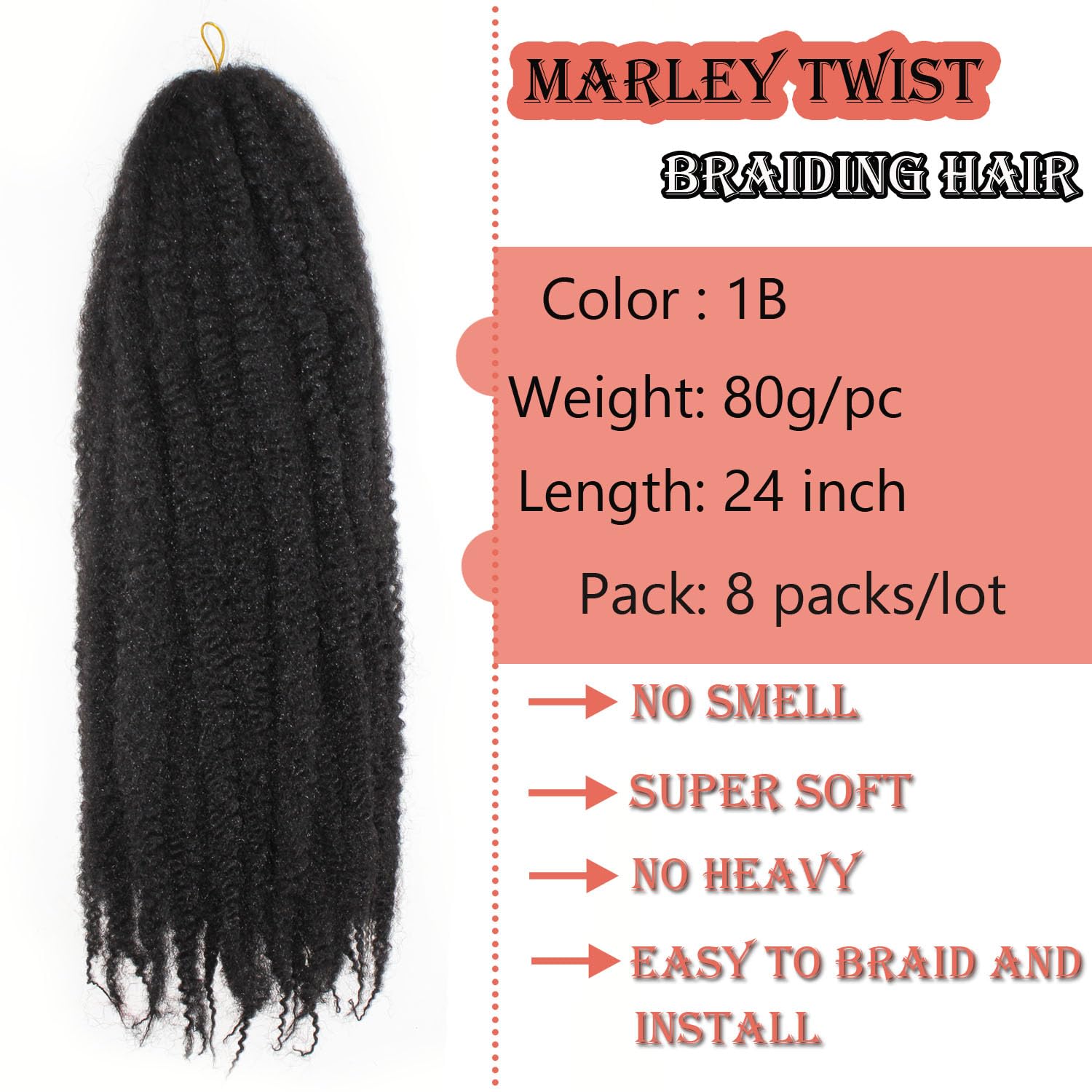 Extensiones sintéticas Marley para crochet, instalación rápida y simple.