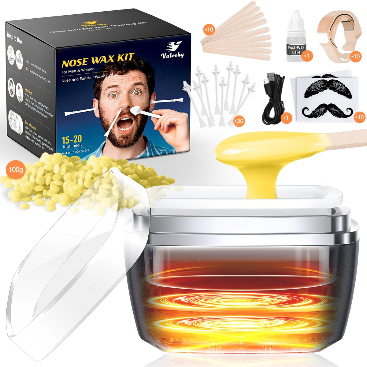 Vuteehy kit cera nariz: depilación suave y precisa para un rostro limpio.