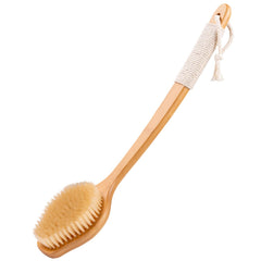 Escobilla VWMYQ de bambú con dorso curvo para limpieza de espalda eficiente.