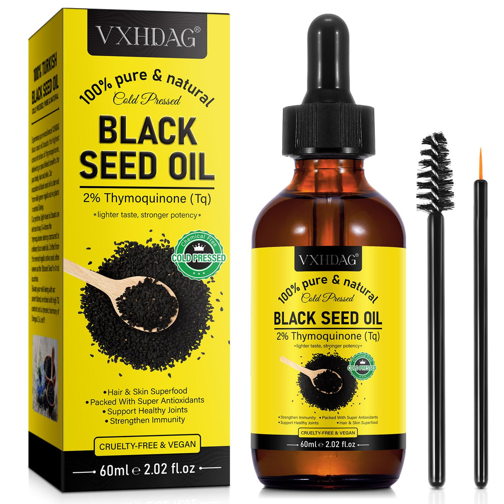 VXHDAG aceite de semilla negra virgen prensado en frío, frasco de vidrio para uso diario.