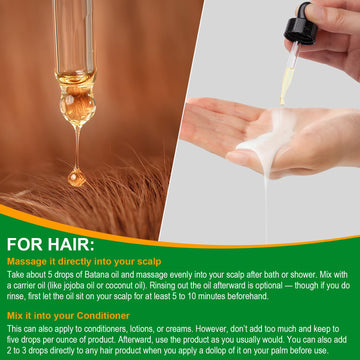 VXHDAG Batana Oil bottle highlights nutrients for potential shine and smooth ends.