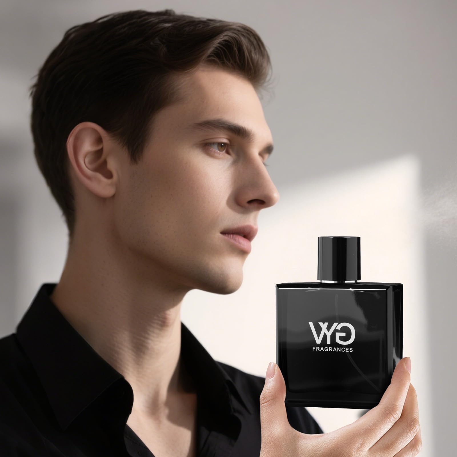 Envase premium de VYG para hombres, aspecto sofisticado y compacto.