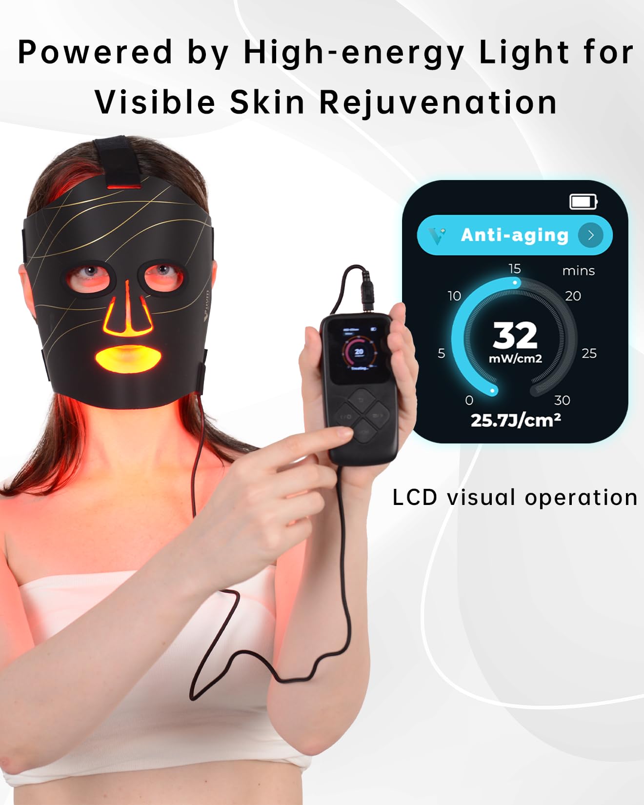 La máscara VYM utiliza luz infrarroja 830 nm y roja 633 nm para el cuidado facial.