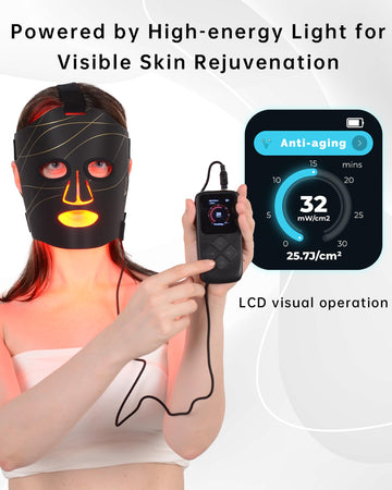 La máscara VYM utiliza luz infrarroja 830 nm y roja 633 nm para el cuidado facial.