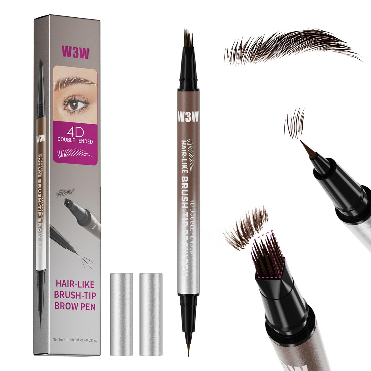 Lápiz W3W cejas, punta angulada cuadrada para relleno rápido y preciso.