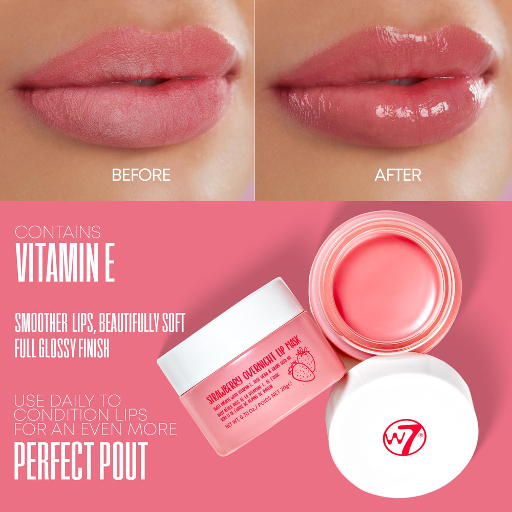 Textura brillante de la mascarilla labial W7 Dulces Sueños para labios suaves.