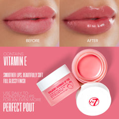 Textura brillante de la mascarilla labial W7 Dulces Sueños para labios suaves.