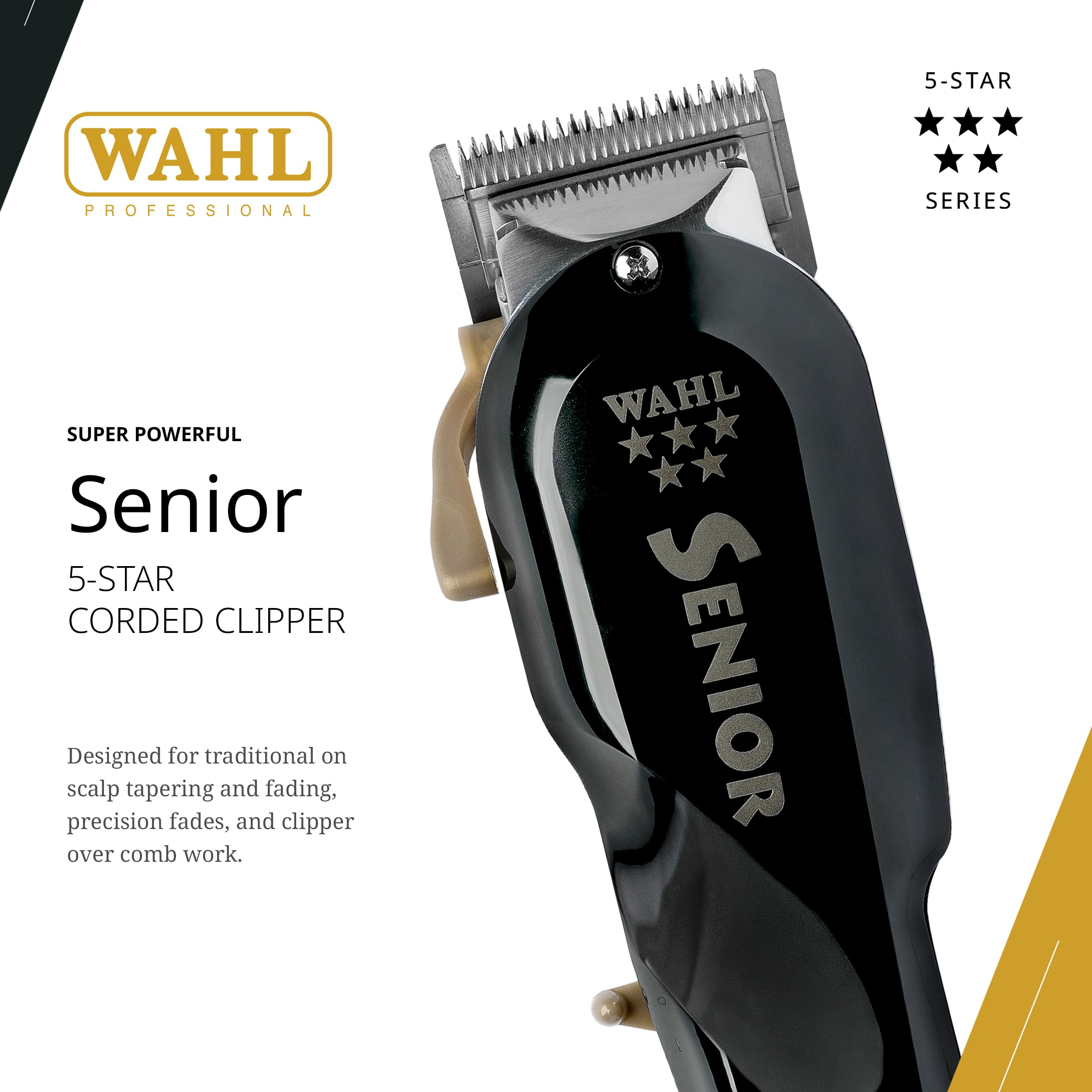 Adjustable taper lever on the Wahl Senior clipper for precise length control.