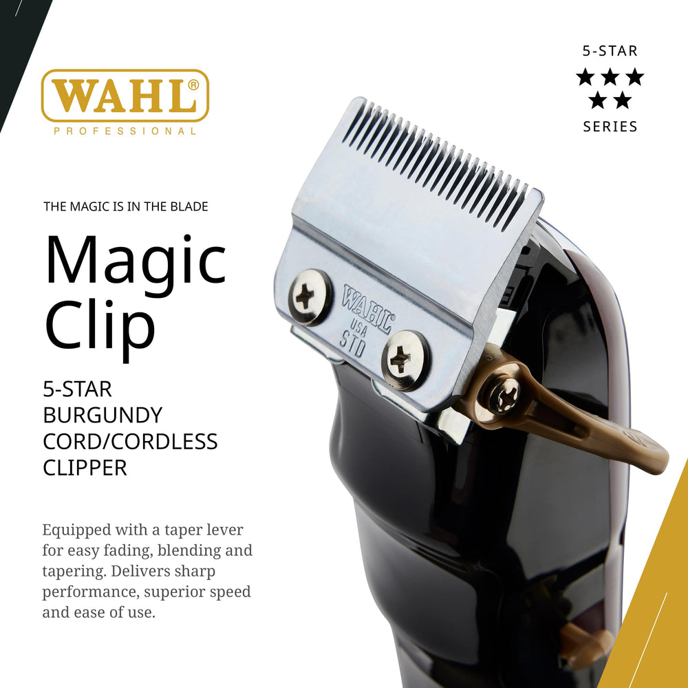 Wahl Professional Magic Clip : autonomie de plus de 100 minutes sans fil pour des sessions prolongées.