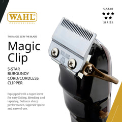 Wahl Professional Magic Clip : autonomie de plus de 100 minutes sans fil pour des sessions prolongées.