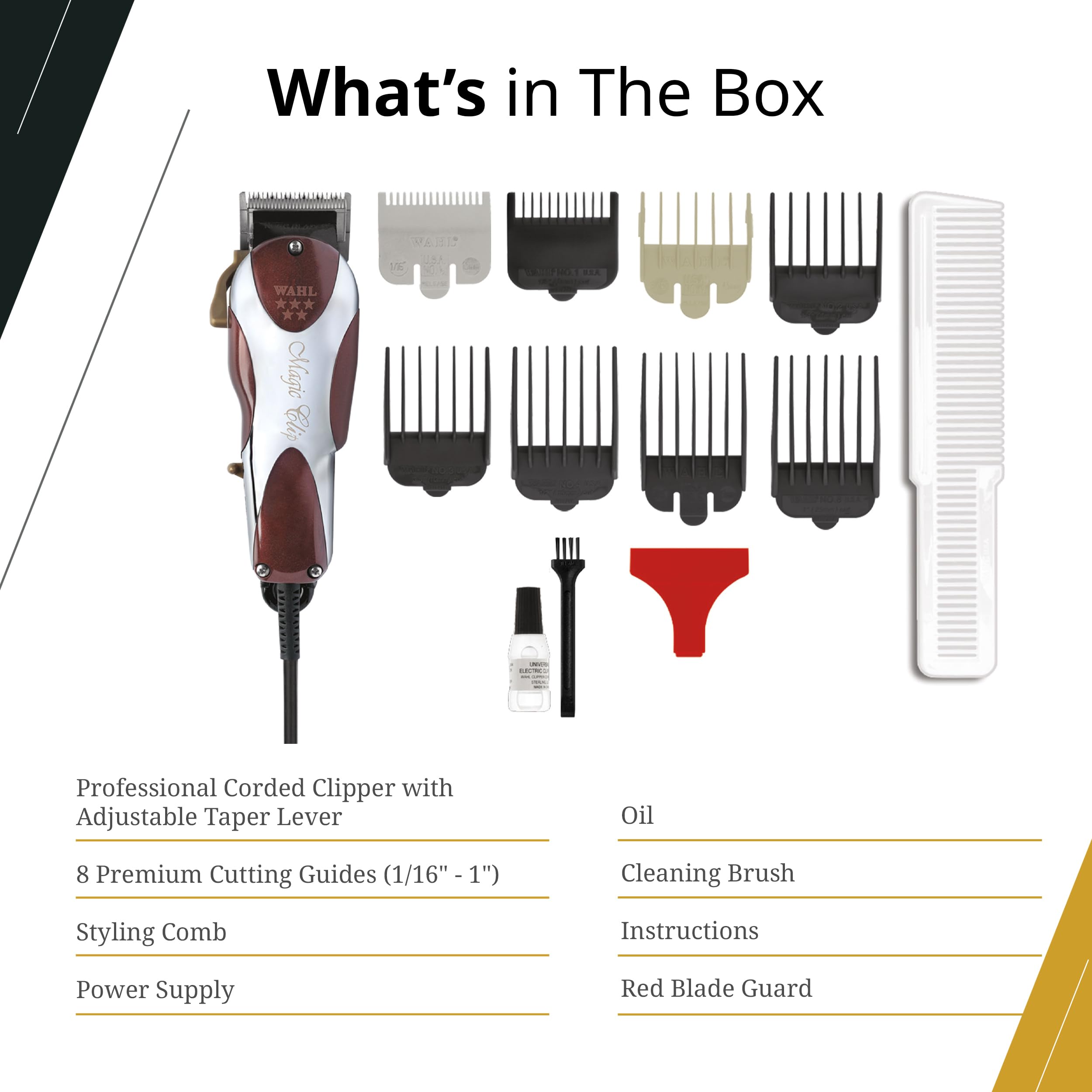 Cuerpo duradero de Wahl Magic Clip y cable de 8 pies resistente.