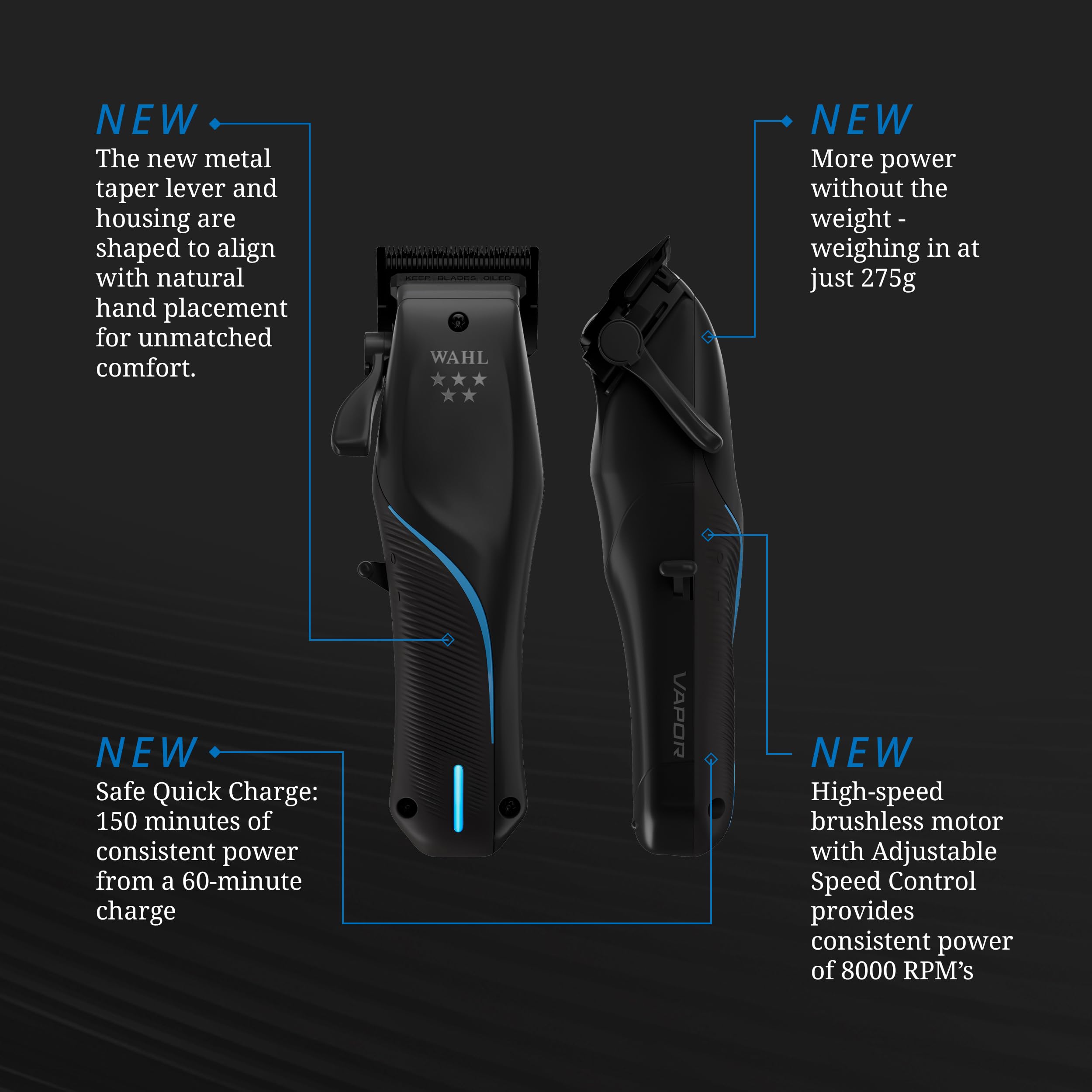 Wahl Vapor cortapelos hojas de acero carbono con recubrimientos PVD y DLC