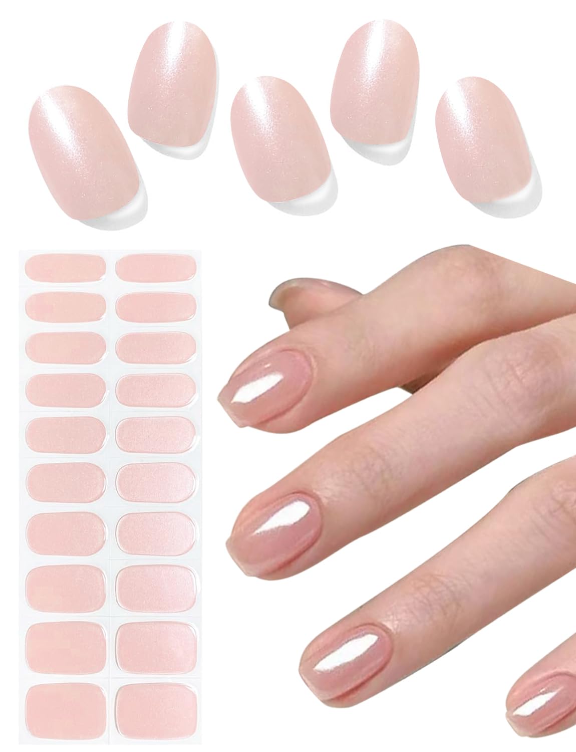 Wahrshei tiras gel semicuradas donut rosado para uñas en casa con brillo.