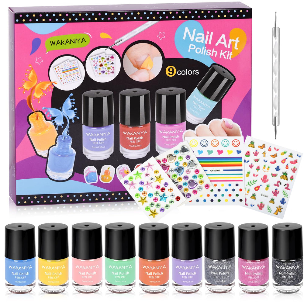 Wakaniya laca para uñas de niña, set de nueve colores para juego creativo y colorido.