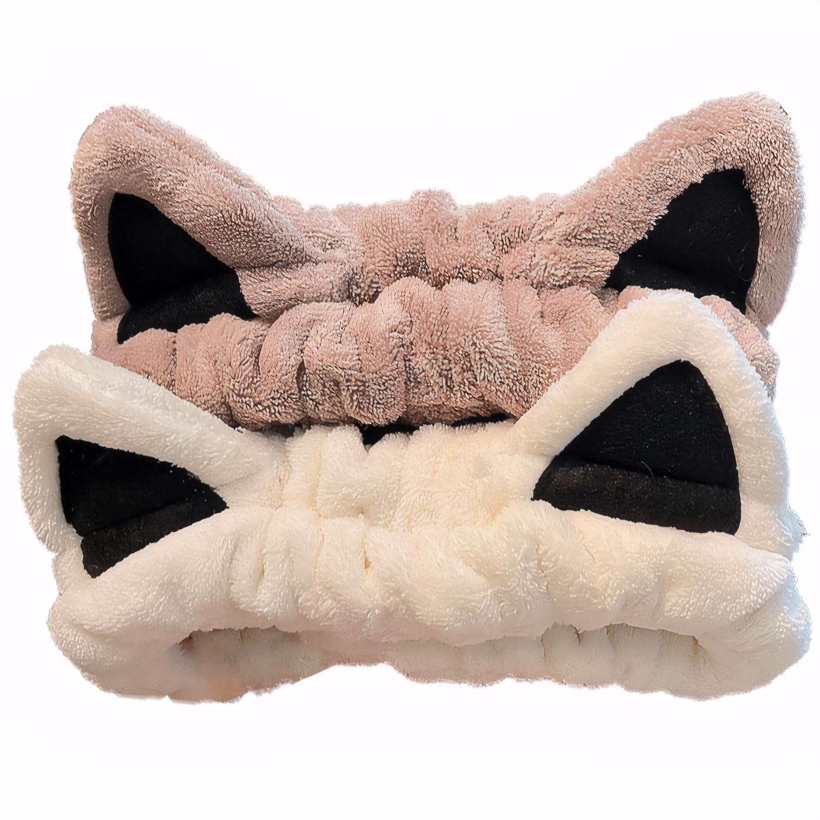 Diadema Waliah con orejas de gato beige para cuidado facial.