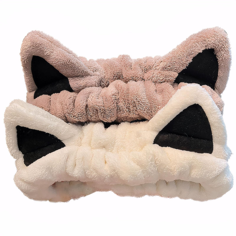 Diadema Waliah con orejas de gato beige para cuidado facial.