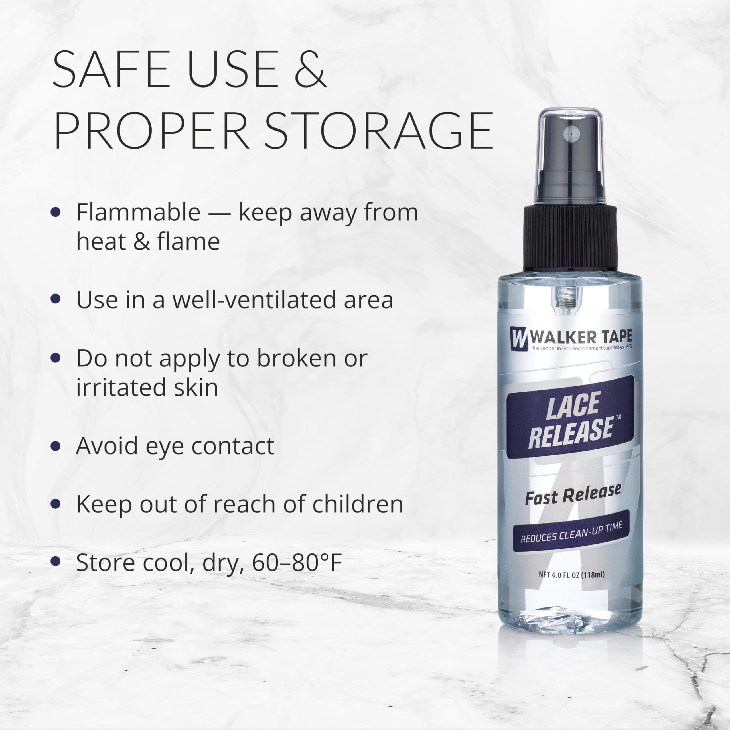 Walker Tape Lace Release Spray, 4 onzas, práctico para estilistas y uso en casa