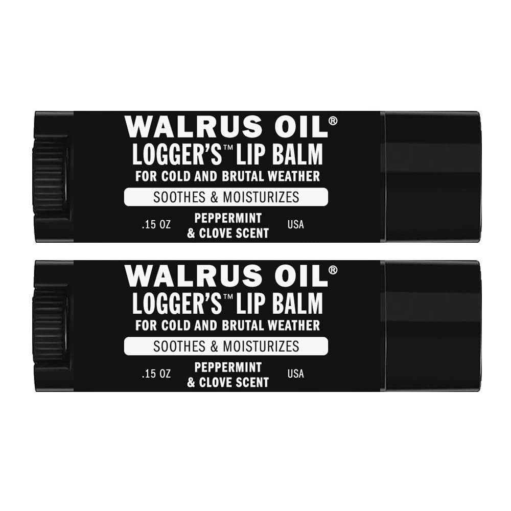 Walrus Oil bálsamo labial 2-pack, envase práctico para hidratación diaria.