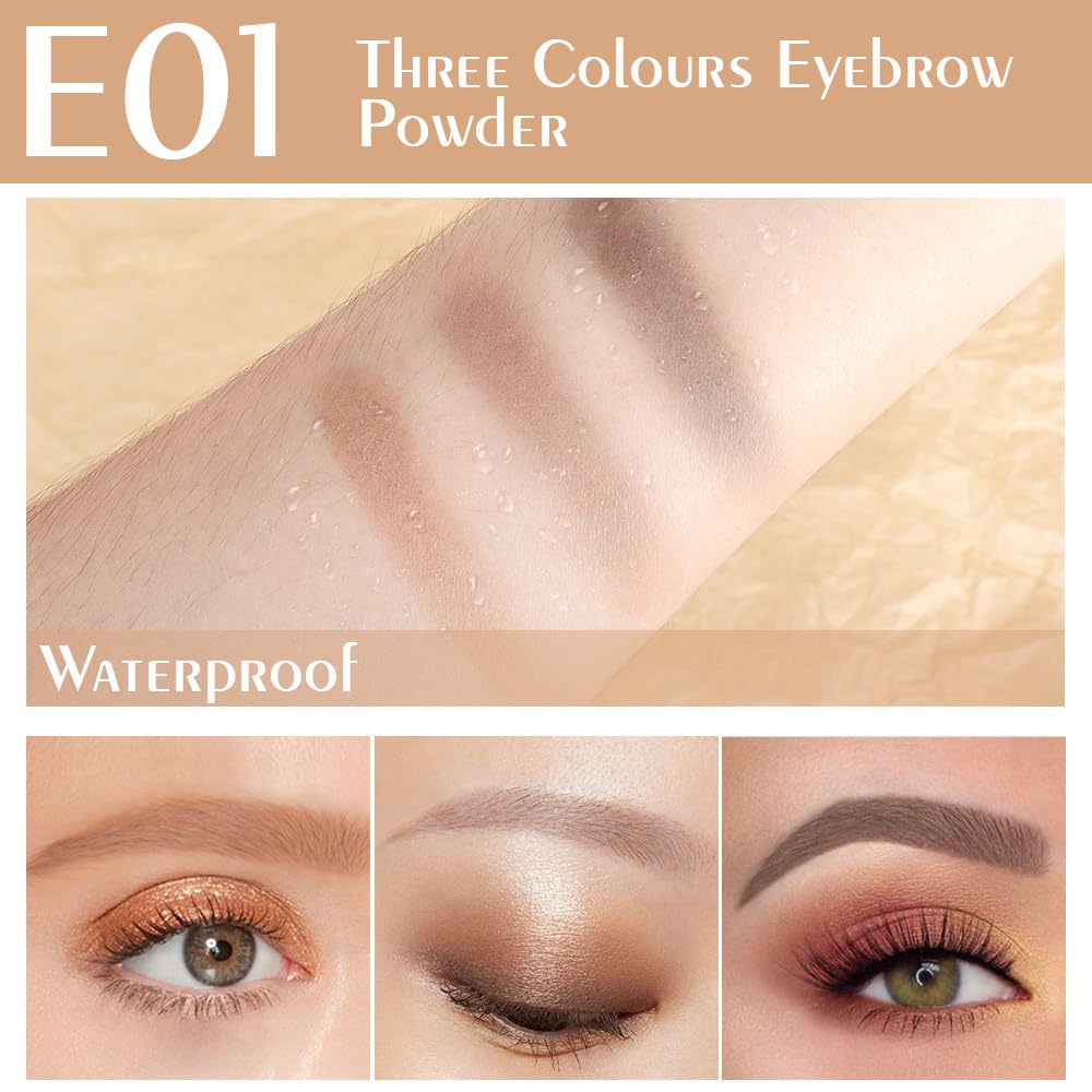 WanTuoluo paleta cejas tres tonos con aplicador para un aspecto suave.