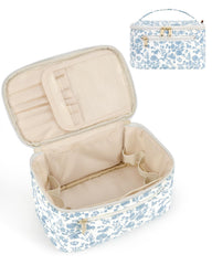 Bolso Wandering Nature acolchado azul con flor protege cosméticos durante viajes