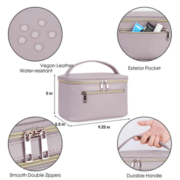 Interior amplio con gomas y bolsillos para cosméticos y botellas