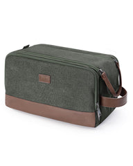 WANDF bolsa de aseo exterior en lona y cuero, resistente al agua para viaje.