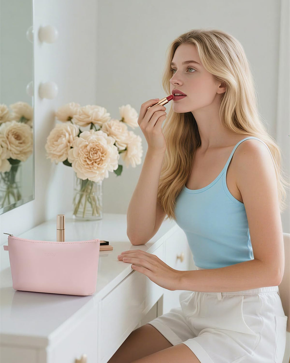 WANDF bolsa maquillaje, cuero PU y diseño moderno para lucir en cualquier bolso.