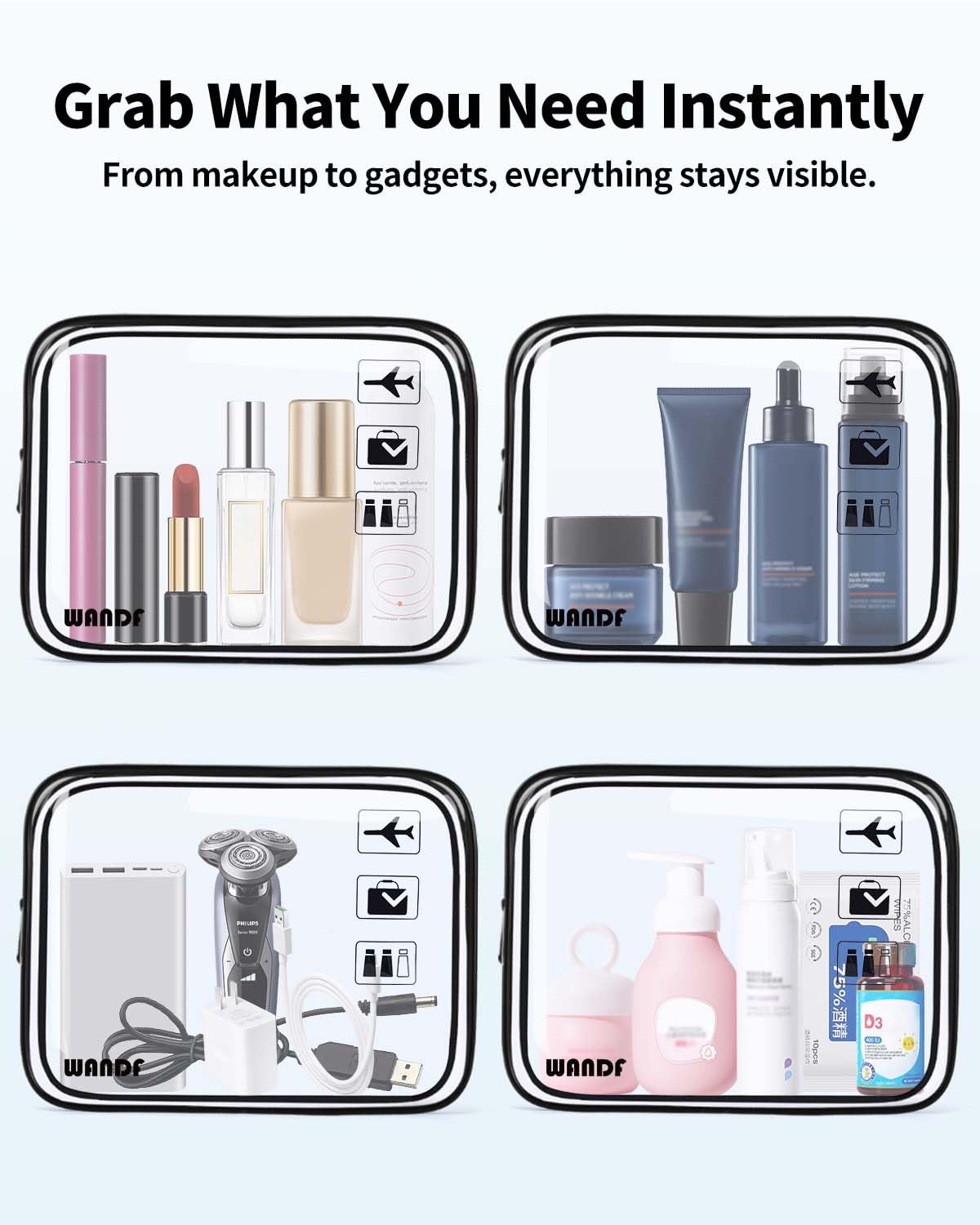 WANDF bolsa transparente con visualizacion inmediata de cosméticos