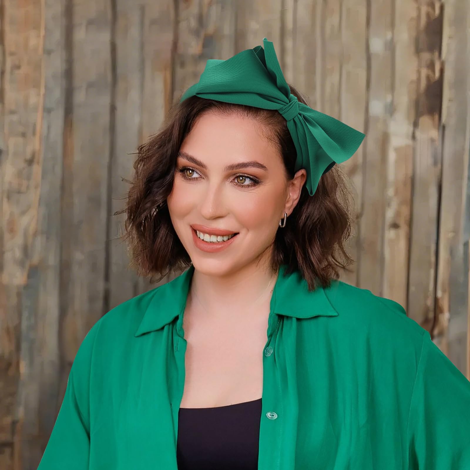 WantGor diadema verde diseño turbante amplio para peinados variados.