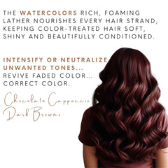Watercolors Mocha Drench: cabello mojado con color listo para secado.