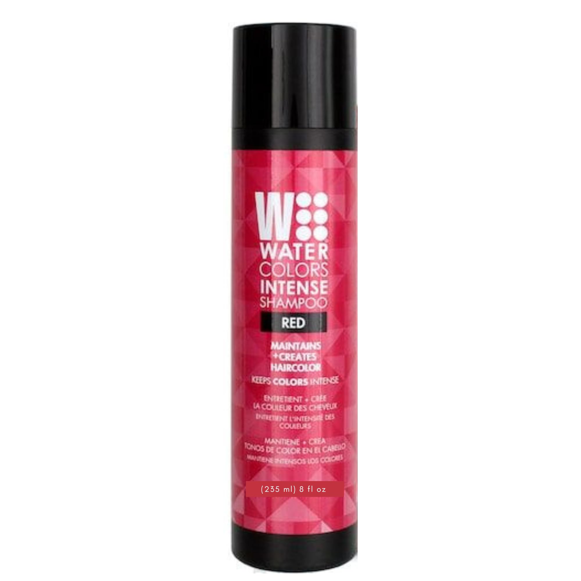 Watercolors shampooing dépôt couleur intense, bouteille montrée; ravive le rouge et prolonge la couleur.