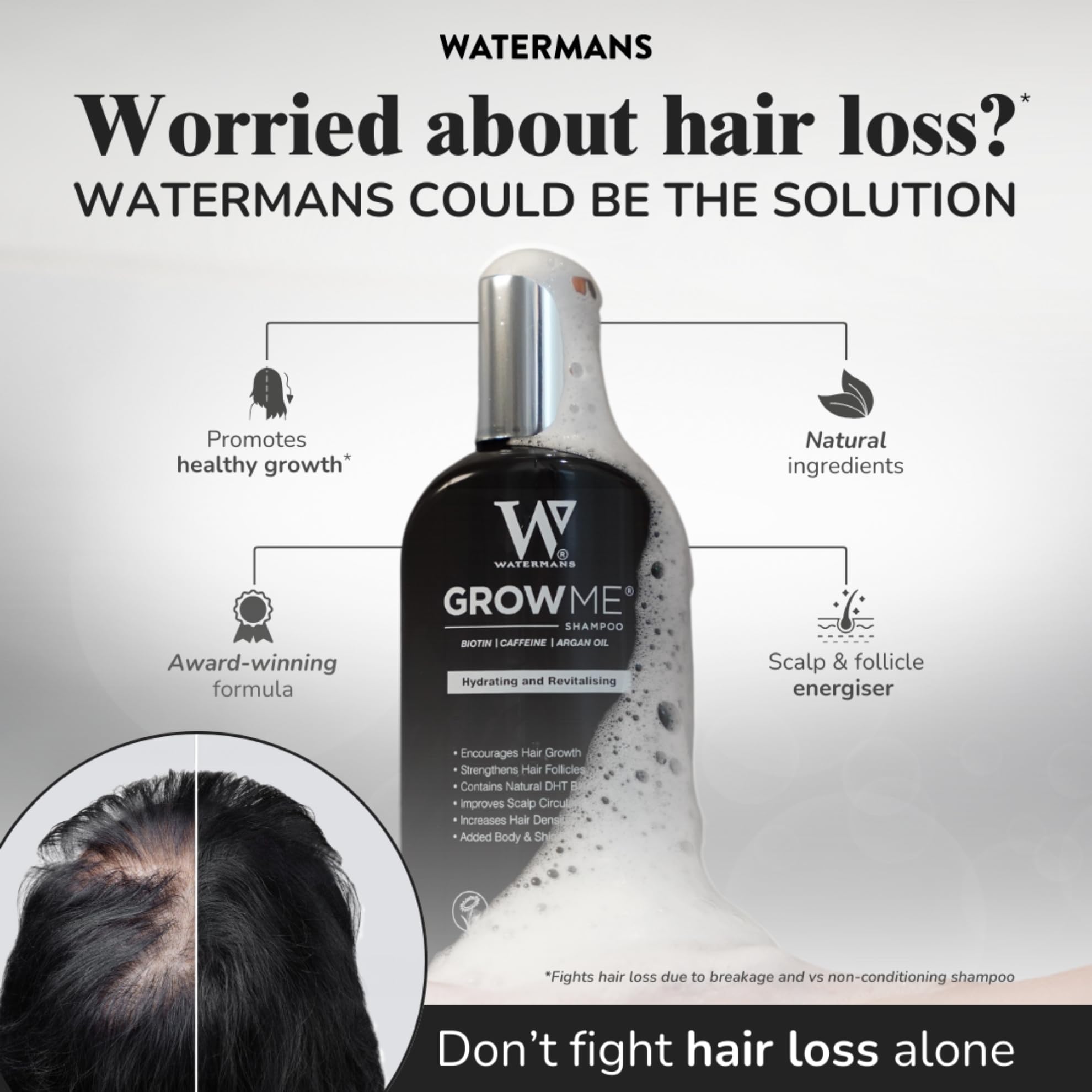 Watermans Grow Me Acondicionador: envase visible para acondicionar el cabello y reducir quiebre.