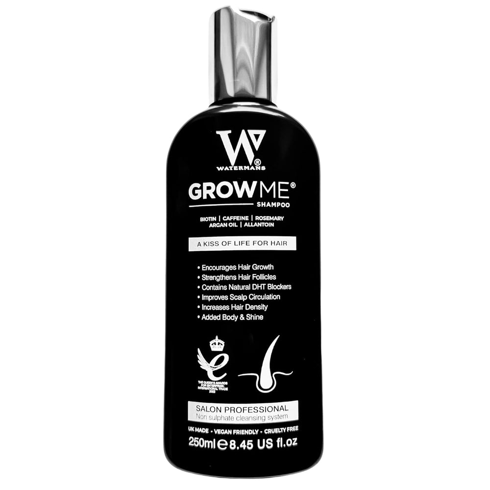 Watermans Grow Me champú en botella, listo para uso diario y nutrición capilar.